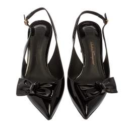 مملوكة مسبقًا Salvatore Ferragamo Black Bow Patent Leather Slingback Pumps Size 35.5  