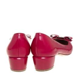Pre Owned Salvatore Ferragamo Pink Leather Vara Bow Block Heel Pumps Size 38.5