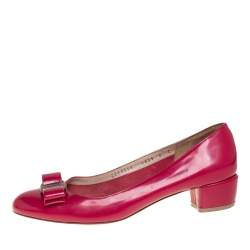 Pre Owned Salvatore Ferragamo Pink Leather Vara Bow Block Heel Pumps Size 38.5
