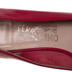 Pre Owned Salvatore Ferragamo Pink Leather Vara Bow Block Heel Pumps Size 38.5