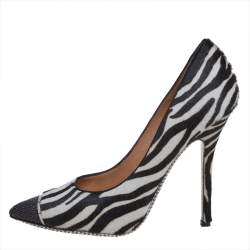 Salvatore Ferragamo Black/White Zebra Print Calf Hair And Stingray Leather Pumps Size 40