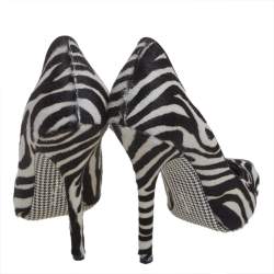 Salvatore Ferragamo Black/White Zebra Print Calf Hair And Stingray Leather Pumps Size 40