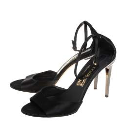 Salvatore Ferragamo Black Satin Embellished Heel Ankle Strap Sandals Size 40