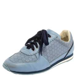 مملوكة مسبقًا Salvatore Ferragamo Blue Perforated Leather Sneakers Size 36.5