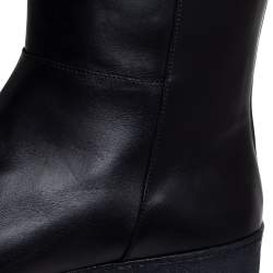 Pre Owned Salvatore Ferragamo Black Leather Square Toe Mid Calf Boots Size 40