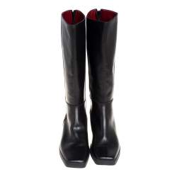 Pre Owned Salvatore Ferragamo Black Leather Square Toe Mid Calf Boots Size 40