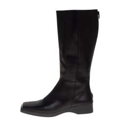 Pre Owned Salvatore Ferragamo Black Leather Square Toe Mid Calf Boots Size 40