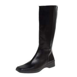 Pre Owned Salvatore Ferragamo Black Leather Square Toe Mid Calf Boots Size 40