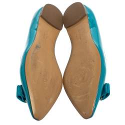 Pre Owned حذاء فلات سالفاتوري فيراغامو فيونكة فارا جلد لامع أزرق مقاس 39