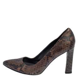 Salvatore Ferragamo Brown Python Embossed Leather Pumps Size 39
