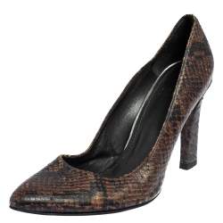 Salvatore Ferragamo Brown Python Embossed Leather Pumps Size 39