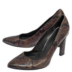 Salvatore Ferragamo Brown Python Embossed Leather Pumps Size 39