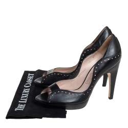 Salvatore Ferragamo Black Leather Peep Toe Pumps Size 39