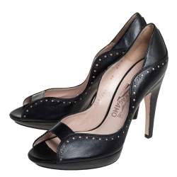 Salvatore Ferragamo Black Leather Peep Toe Pumps Size 39