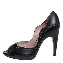Salvatore Ferragamo Black Leather Peep Toe Pumps Size 39
