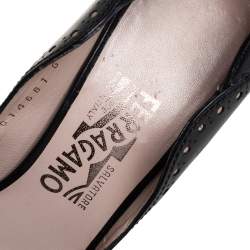 Salvatore Ferragamo Black Leather Peep Toe Pumps Size 39