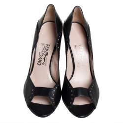 Salvatore Ferragamo Black Leather Peep Toe Pumps Size 39