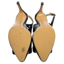 Salvatore Ferragamo Black Patent Leather Vara Bow Slingback Sandals Size 38
