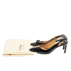 Salvatore Ferragamo Black Patent Leather Vara Bow Slingback Sandals Size 38