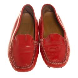 Salvatore Ferragamo Orange Patent Leather Slip On Loafers Size 38.5