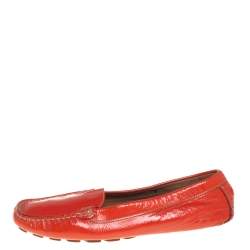 Salvatore Ferragamo Orange Patent Leather Slip On Loafers Size 38.5