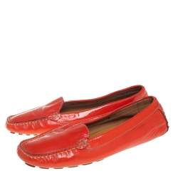 Salvatore Ferragamo Orange Patent Leather Slip On Loafers Size 38.5