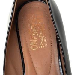 مملوكة مسبقًا Salvatore Ferragamo Black Patent Leather Vara Bow Ballet Flats Size 39.5