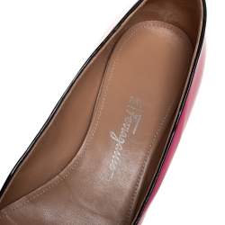 Pre Owned Salvatore Ferragamo Pink Patent Leather Bow Cap Toe Pumps Size 39.5