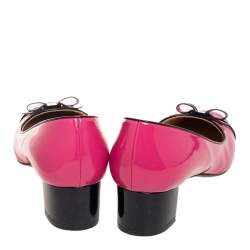 Pre Owned Salvatore Ferragamo Pink Patent Leather Bow Cap Toe Pumps Size 39.5