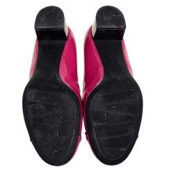 Pre Owned Salvatore Ferragamo Pink Patent Leather Bow Cap Toe Pumps Size 39.5