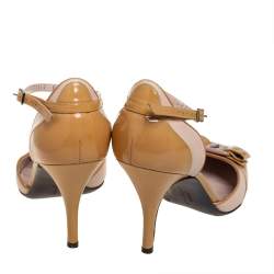 Pre Owned Salvatore Ferragamo Beige Patent Leather Bow Ankle Strap Sandals Size 40