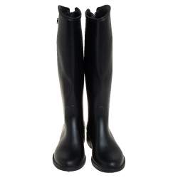 Pre Owned Salvatore Ferragamo Black Rubber Rain Boots Size 39.5
