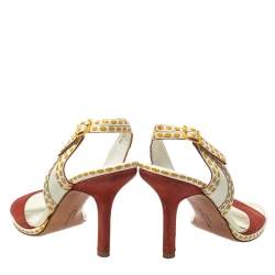 Salvatore Ferragamo Orange/White Patent And Leather Slingback Sandals Size 39.5