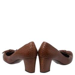 Salvatore Ferragamo Brown Leather Block Heel  Pumps Size 38.5