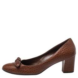 Salvatore Ferragamo Brown Leather Block Heel  Pumps Size 38.5