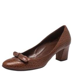 Salvatore Ferragamo Brown Leather Block Heel  Pumps Size 38.5