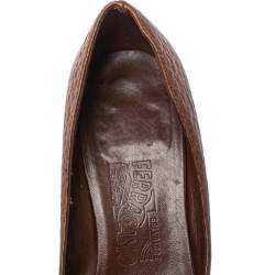 Salvatore Ferragamo Brown Leather Block Heel  Pumps Size 38.5