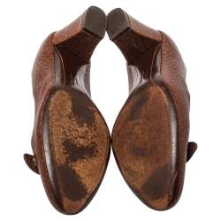 Salvatore Ferragamo Brown Leather Block Heel  Pumps Size 38.5