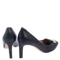 Pre Owned Salvatore Ferragamo Black Python Embossed Leather Embellished Fringe Detail Pumps Size 40.5