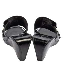 مملوكة مسبقًا Salvatore Ferragamo Black Leather Wedge Slide Sandals Size 39