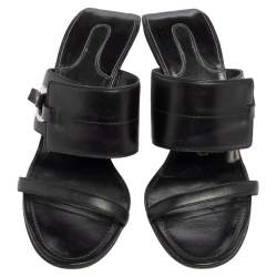 مملوكة مسبقًا Salvatore Ferragamo Black Leather Wedge Slide Sandals Size 39