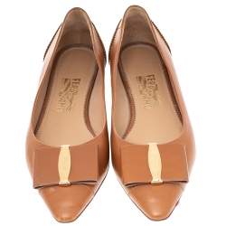 Salvatore Ferragamo Brown Leather Zeri Pointed Toe Ballet Flats Size 39.5