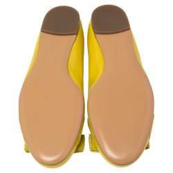 Pre Owned حذاء باليرينا فلات سالفاتورى فيراغامو فيونكة جلد أصفر لامع مقاس 38