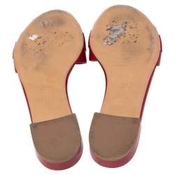 مملوكة مسبقًا Salvatore Ferragamo Red Patent Leather Gil Flat Slide Sandals Size 38