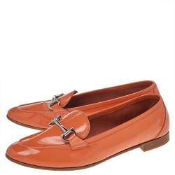 Pre Owned Salvatore Ferragamo Orange Patent Leather Funes Gancio Bit Loafers Size 40.5