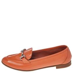 Pre Owned Salvatore Ferragamo Orange Patent Leather Funes Gancio Bit Loafers Size 40.5