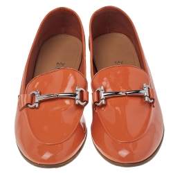 Pre Owned Salvatore Ferragamo Orange Patent Leather Funes Gancio Bit Loafers Size 40.5