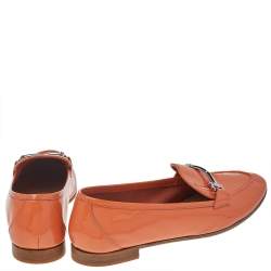 Pre Owned Salvatore Ferragamo Orange Patent Leather Funes Gancio Bit Loafers Size 40.5