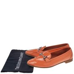 Pre Owned Salvatore Ferragamo Orange Patent Leather Funes Gancio Bit Loafers Size 40.5