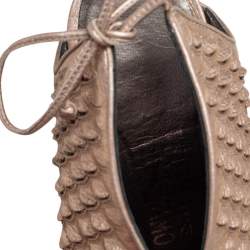 Salvatore Ferragamo Metallic Beige Python Embossed Leather Studded Slingback Sandals Size 39